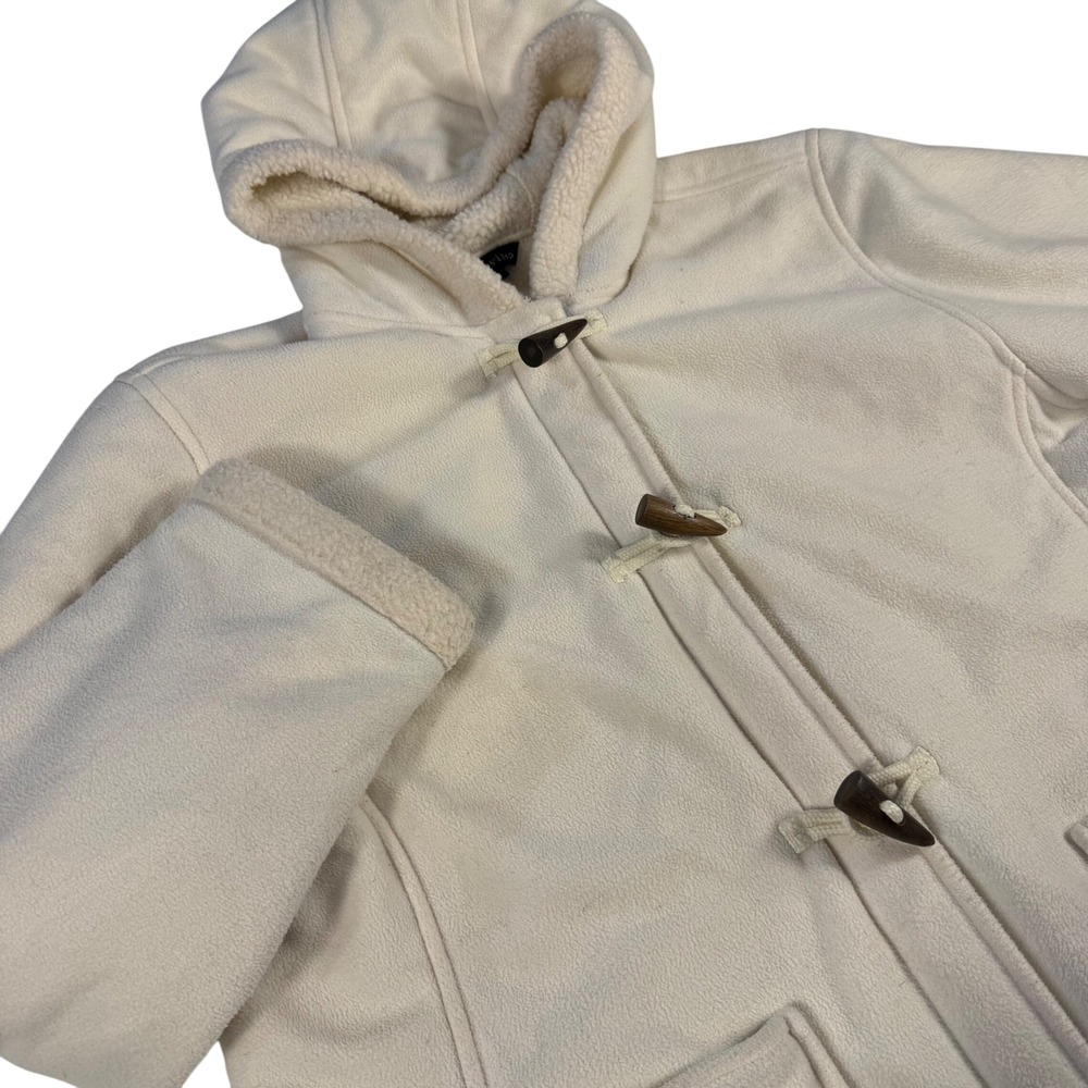 Lands End Womens‎ Fleece Sherpa Lined Hooded Duffle Coat jacket Cream L 14 16